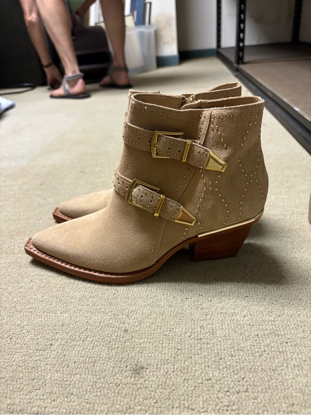 Dolce Vita Beige Suede Buckle Ankle Boots